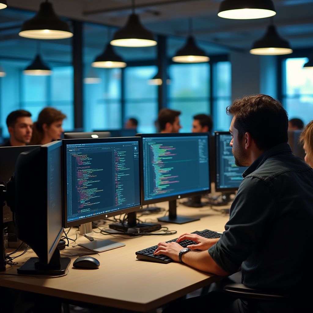 Equipo trabajando en desarrollo de aplicaciones